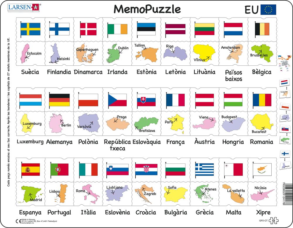 GP2 - MemoPuzzle: Names, Flags and Capitals of 27 EU Member States (Catalan)