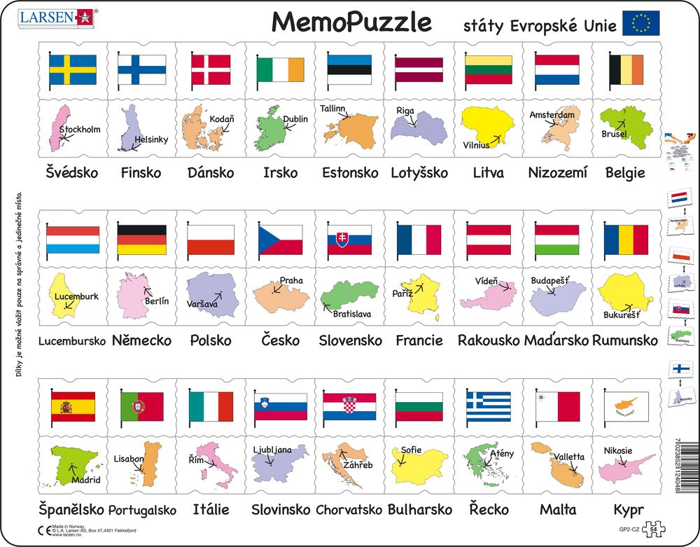 GP2 - MemoPuzzle: Names, Flags and Capitals of 27 EU Member States (Czech)