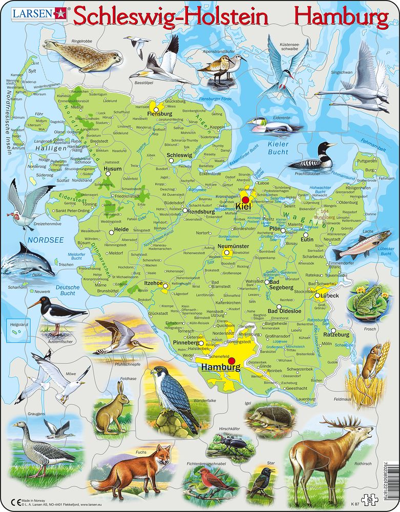 K87 - Schleswig Holstein and Hamburg physical map (German)