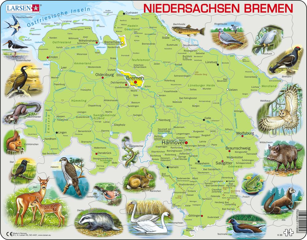 K88 - Niedersachsen and Bremen physical map (German)