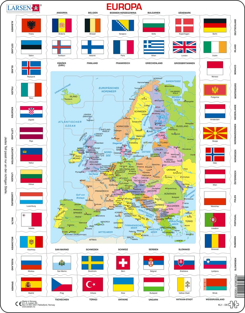 KL1 - Flags and Political Map of Europe (German)