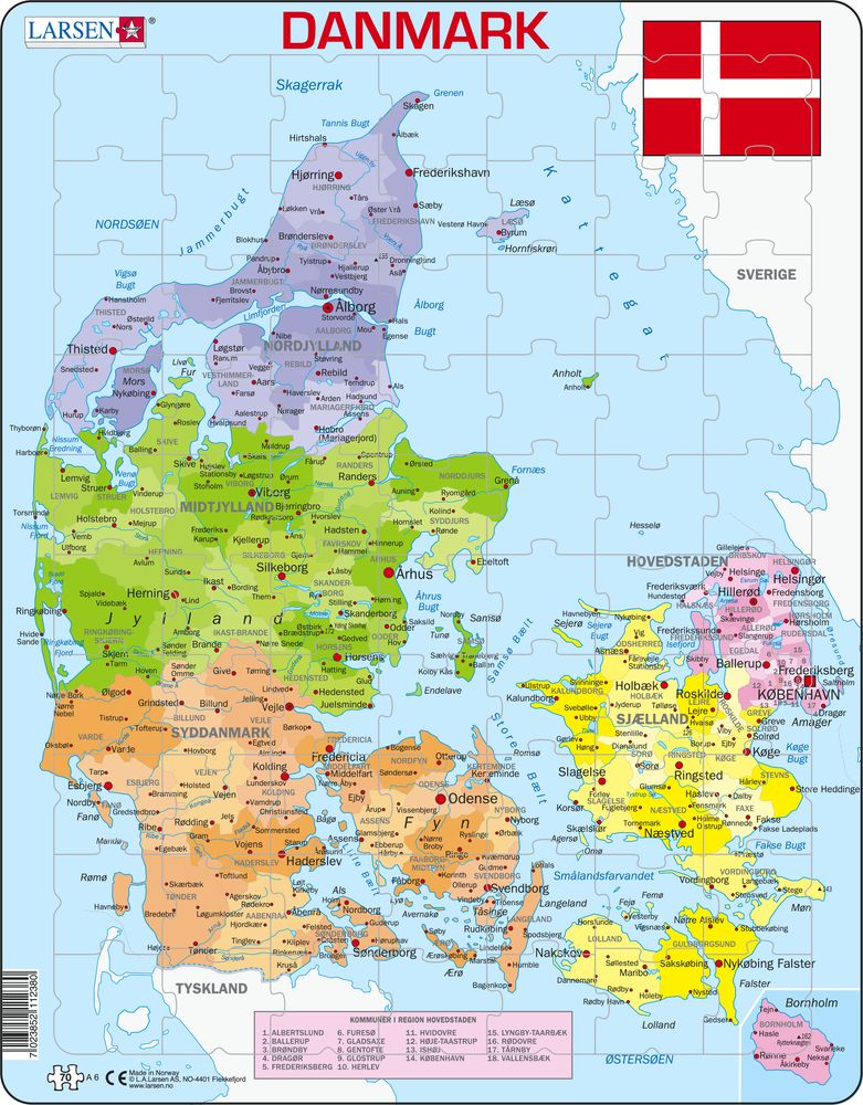 A6 - Denmark Political Map (Danish)
