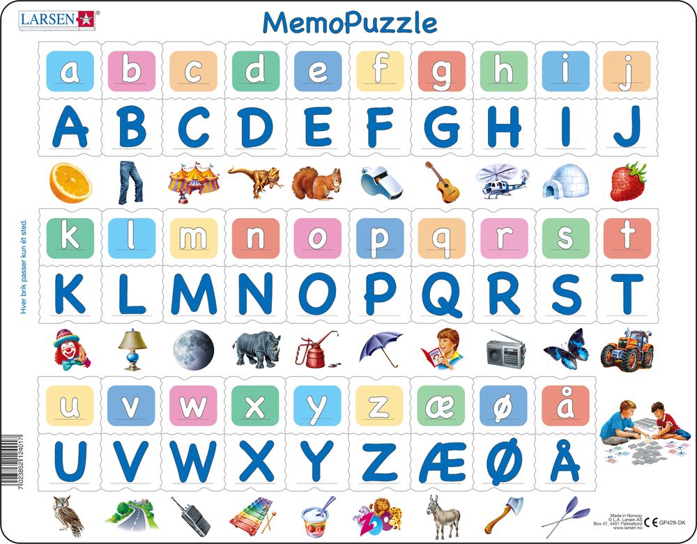 GP429 - MemoPuzzle: The Alphabet with 29 Upper and Lower Case Letters (Danish)