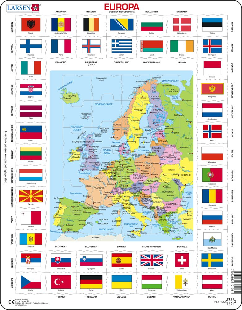 KL1 - Flags and Political Map of Europe (Danish)