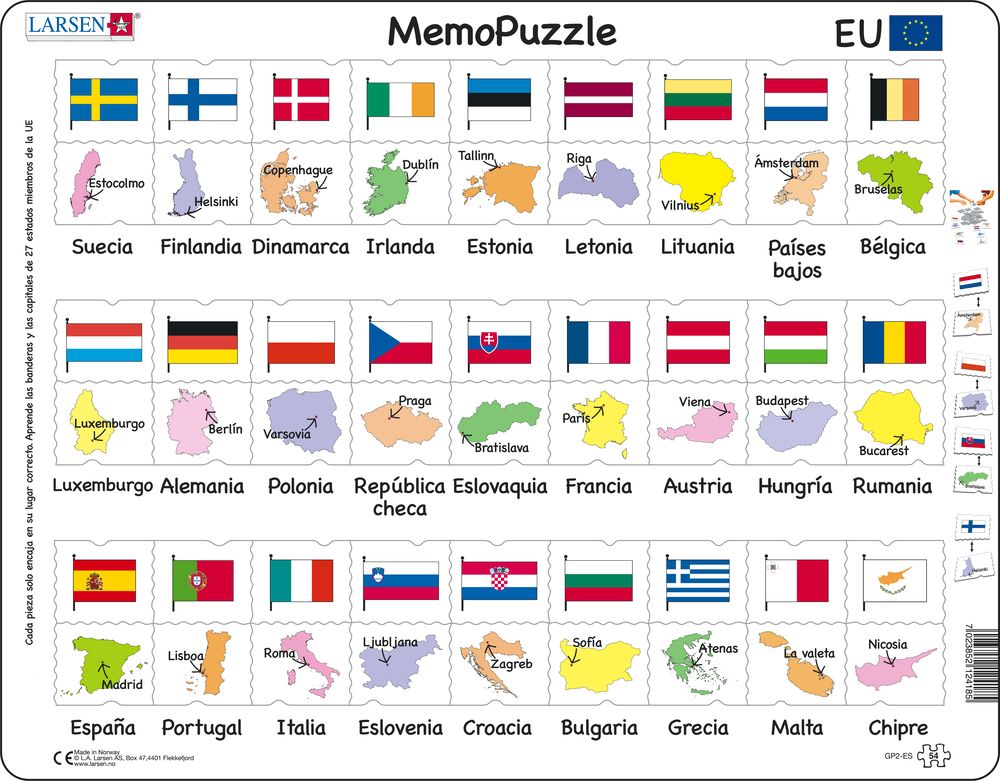 GP2 - MemoPuzzle: Names, Flags and Capitals of 27 EU Member States (Spanish)