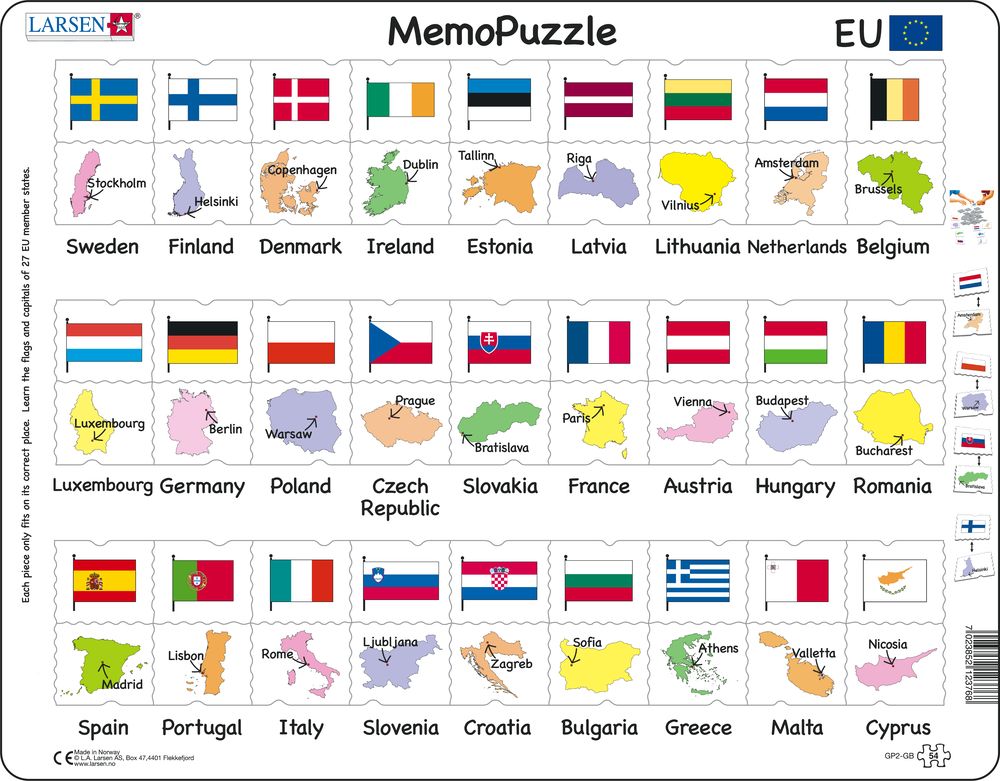 GP2 - MemoPuzzle: Names, Flags and Capitals of 27 EU Member States (English)