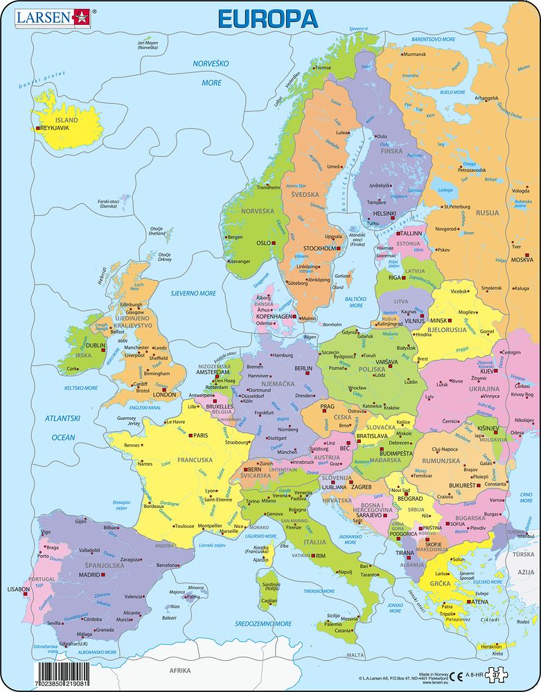 A8 - Europe Political Map for Younger Children (Croatian)