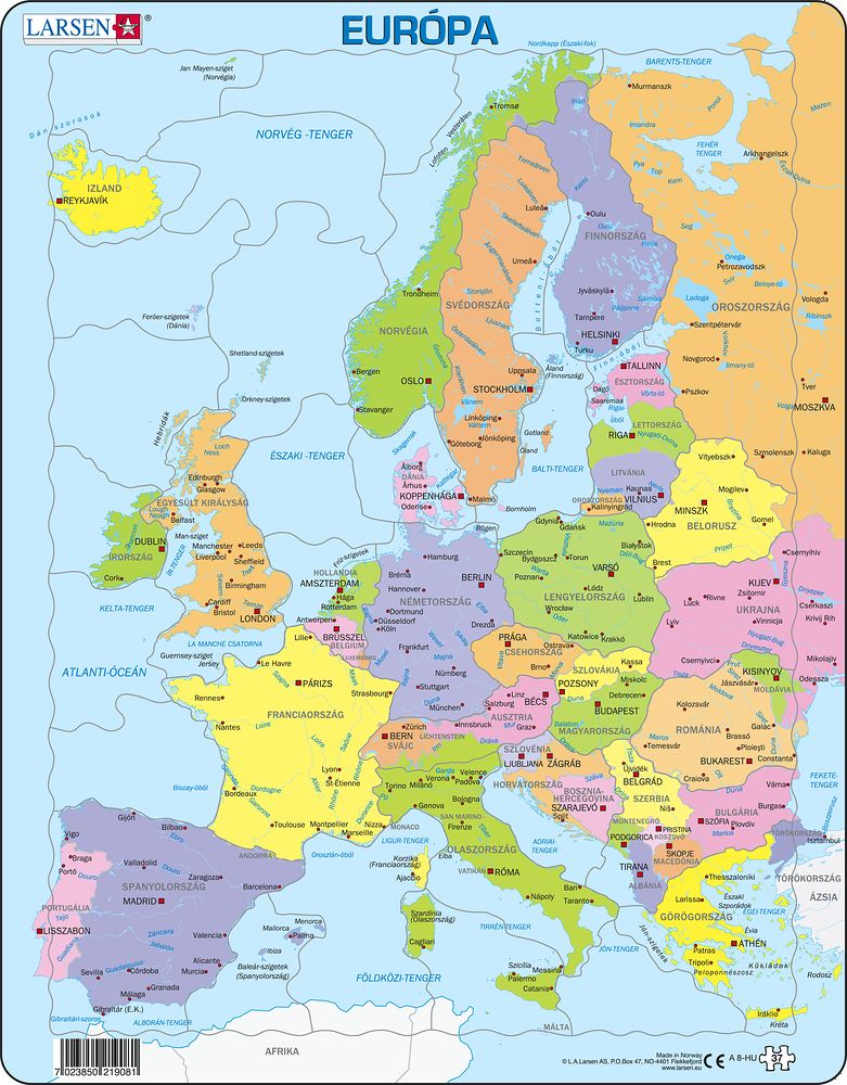 A8 - Europe Political Map for Younger Children (Hungarian)