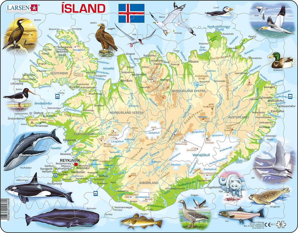 K7 - Iceland Physical Map (Icelandic)