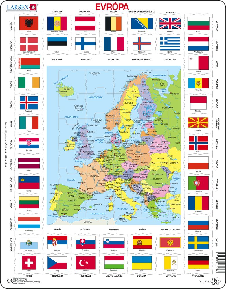 KL1 - Flags and Political Map of Europe (Icelandic)