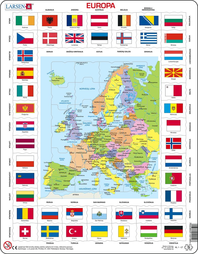 KL1 - Flags and Political Map of Europe (Lithuanian)