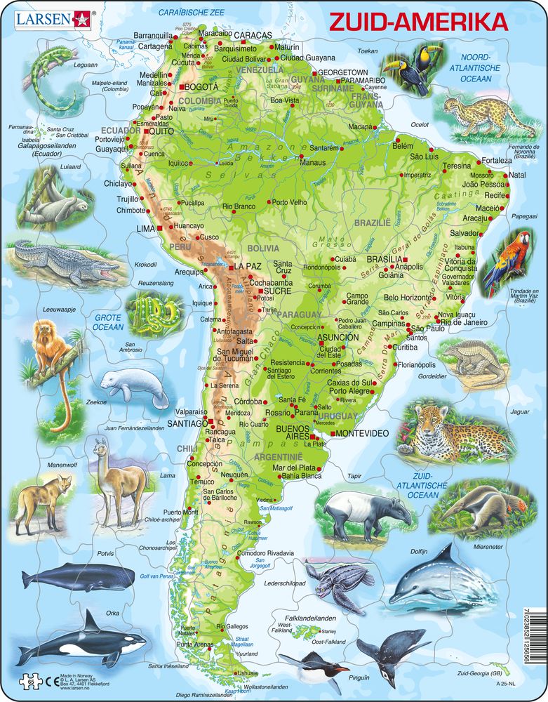 A25 - South America Topographic Map (Dutch)