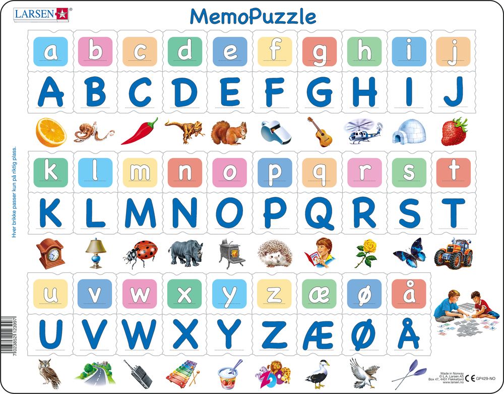 GP429 - MemoPuzzle: The Alphabet with 29 Upper and Lower Case Letters (Norwegian)
