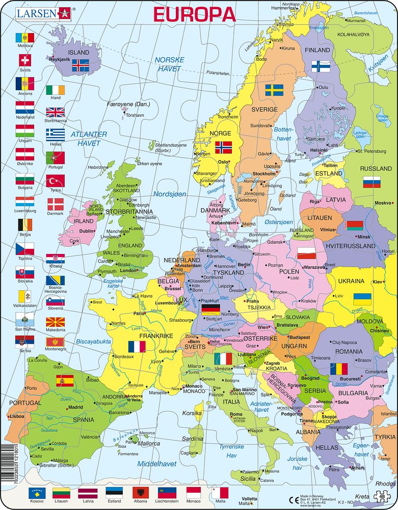 K2 - Europe Political Map (Norwegian)