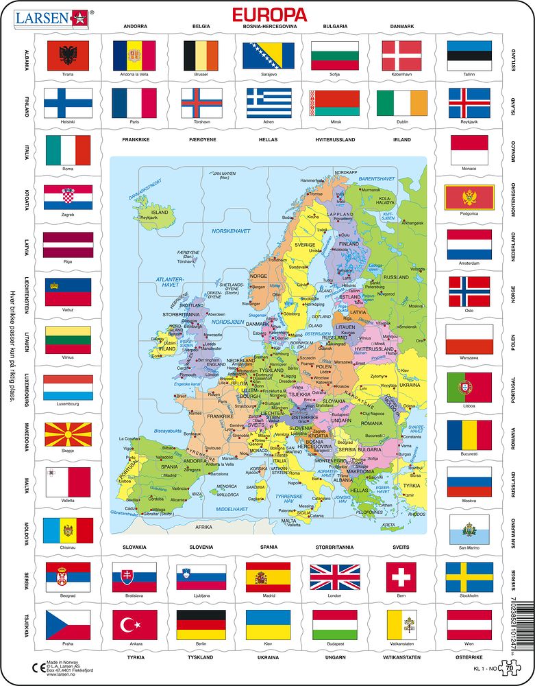 KL1 - Flags and Political Map of Europe (Norwegian)