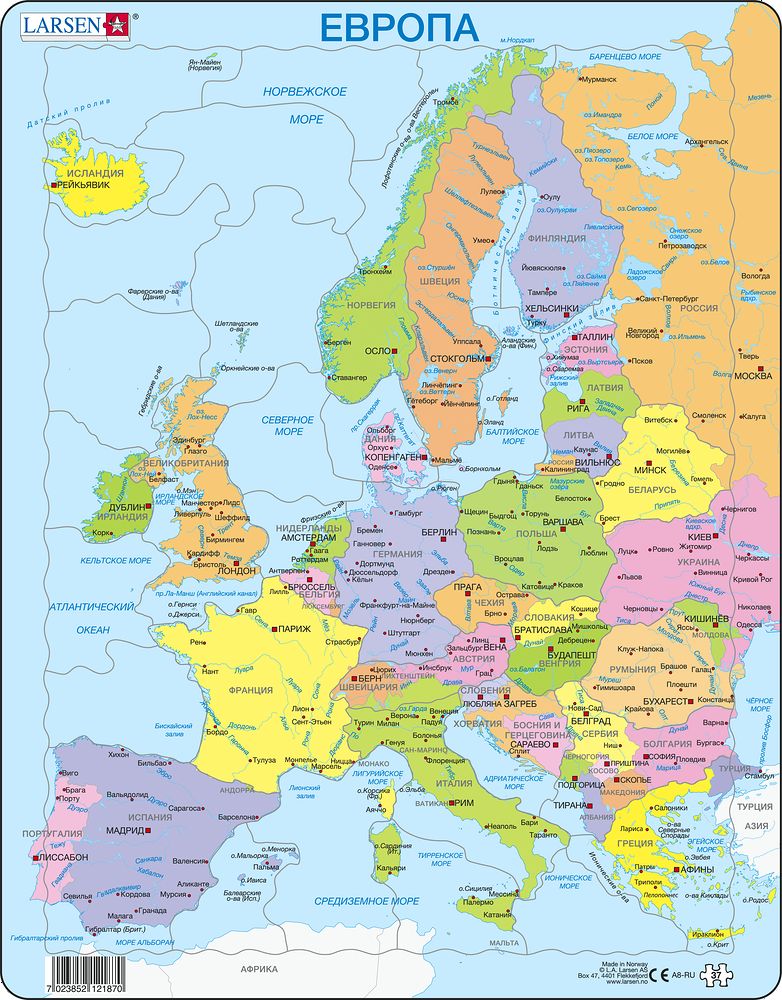 A8 - Europe Political Map for Younger Children (Russian)