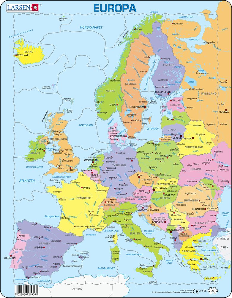 A8 - Europe Political Map for Younger Children (Swedish)