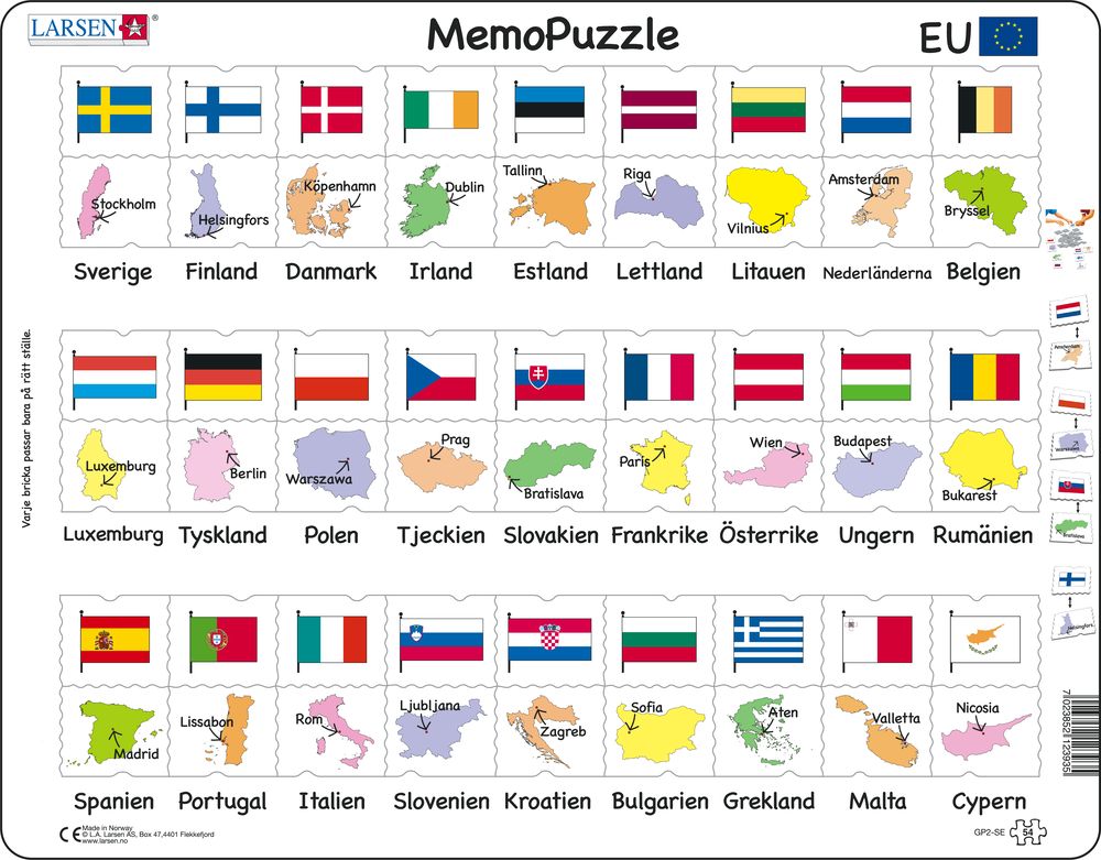 GP2 - MemoPuzzle: Names, Flags and Capitals of 27 EU Member States (Swedish)