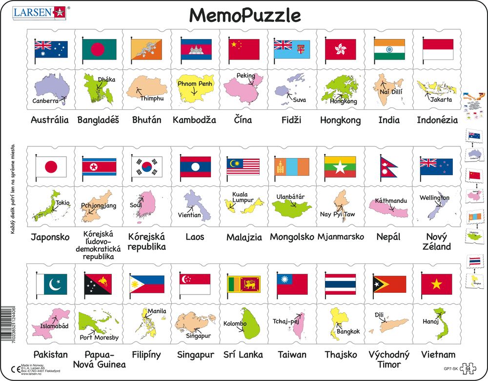 GP7 - MemoPuzzle: Names, Flags and Capitals of 27 Countries in Asia and the Pacific (Slovak)