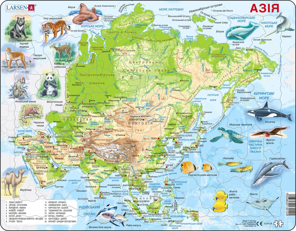 A30 - Asia Topographic Map (Ukrainian)