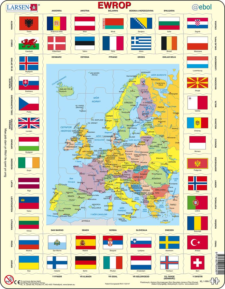 KL1 - Flags and Political Map of Europe (Welsh)