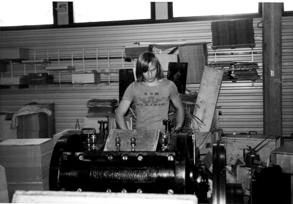 Tore Torgersen cutting out pieces, late 1970s